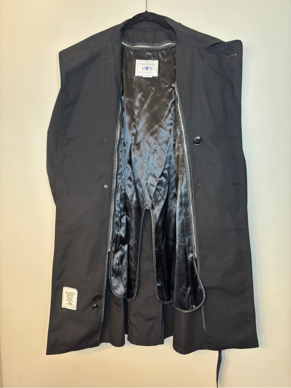 AMERICAN APPAREL Classic Men's Black Trench Coat - Belted Double-Breasted - Picture 7 of 16